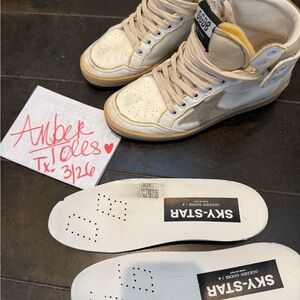 Golden Goose White and Tan High-Top Sneakers with Suede Star